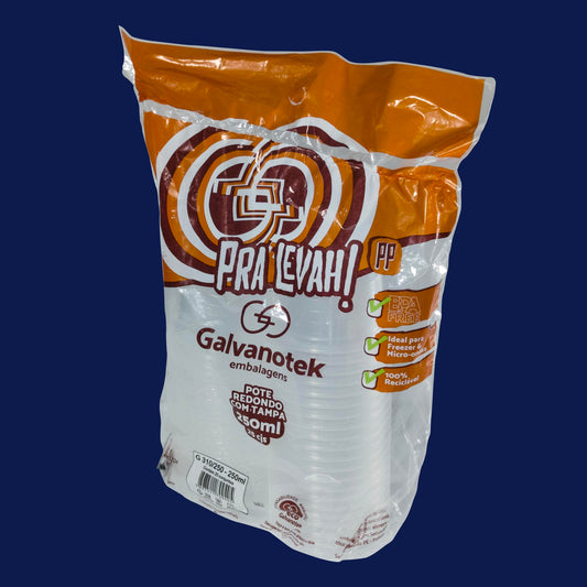 Pote Plástico Redondo c/ Tapa Transparente 250ML – PQT con 25 unidad
